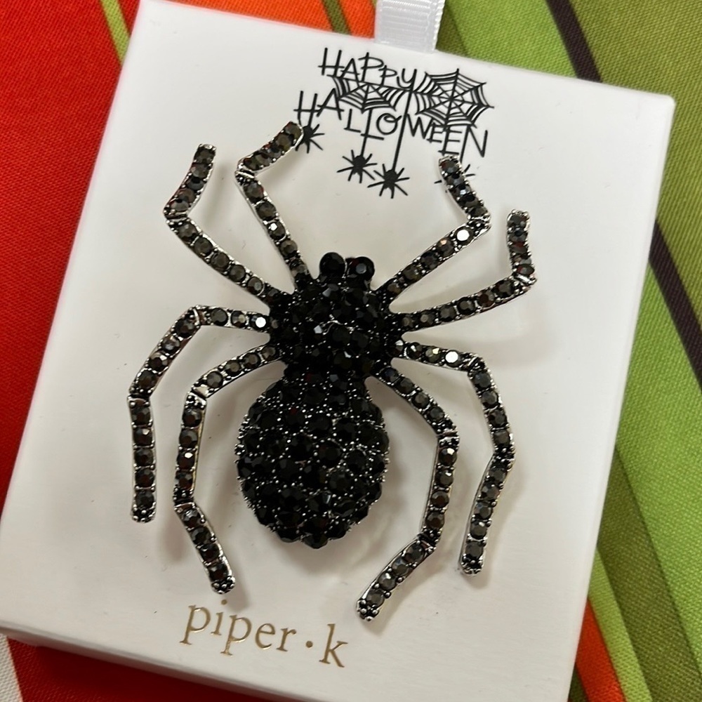 Brand New Piper K Large Black Beaded Spider Pin Halloween Festive Brooch